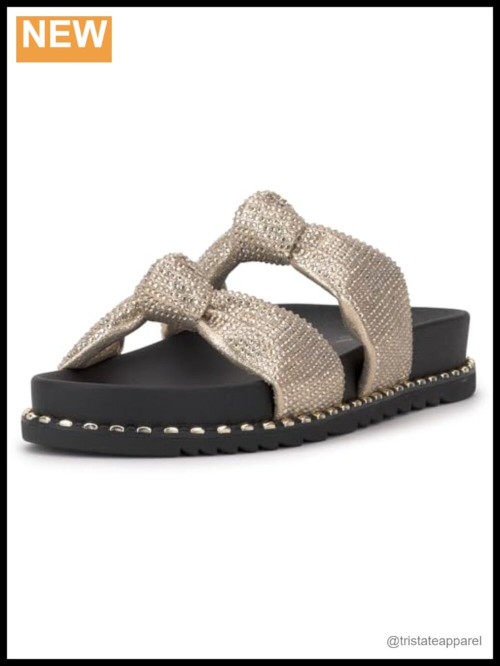 Studded Knot Slide Sandals Faux Leather Platform Slip On
